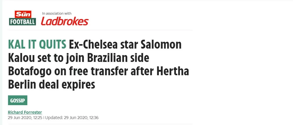 Salomon Kalou Botafogo jornal inglês 2