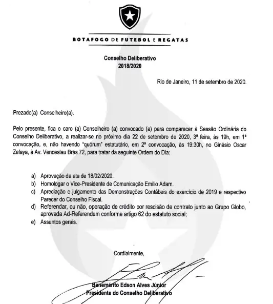 Botafogo Reunião Conselho Deliberativo Pauta
